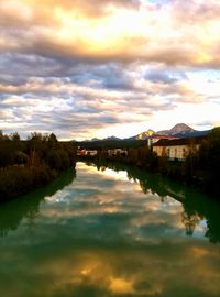 Scenic view of river against cloudy sky