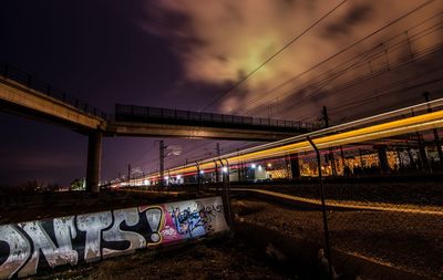 Bridge over railroad tracks at night