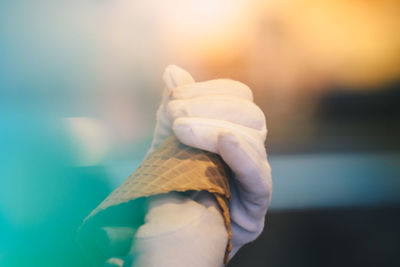 Close-up of man holding leaf