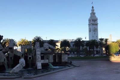 Panoramic view of buildings against clear sky