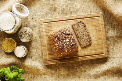 High angle view of breakfast on table