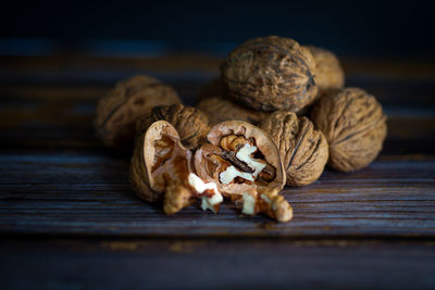 Close-up of walnuts on table