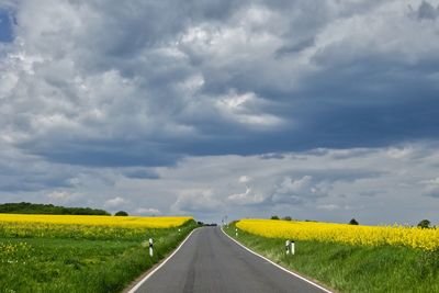 Scenic view of agricultural field against cloudy sky