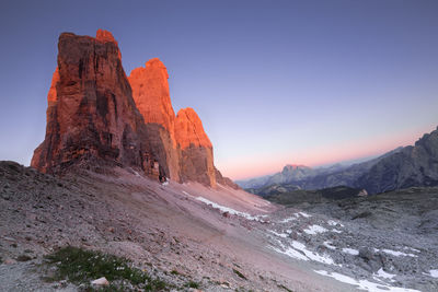 Rock formations on landscape against sky