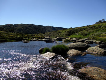 Scenic view of river against clear sky