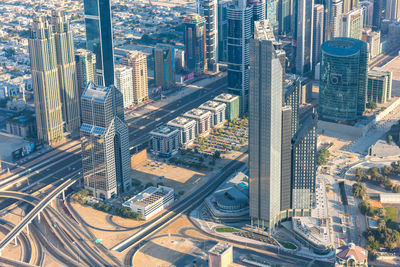 High angle view of street amidst buildings in city