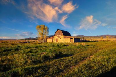 House on field against sky