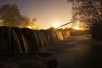 Blurred motion of waterfall at night