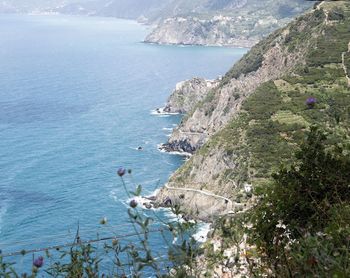 High angle view of rocky beach