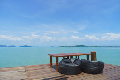 Scenic view of sea against blue sky