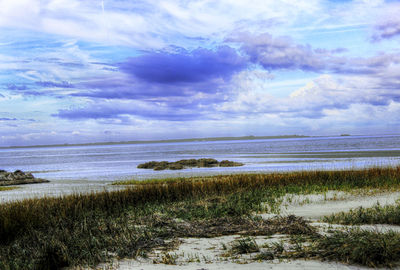 Scenic view of landscape against cloudy sky