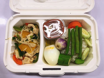 High angle view of vegetables on table