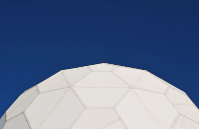 Low angle view of built structure against clear blue sky