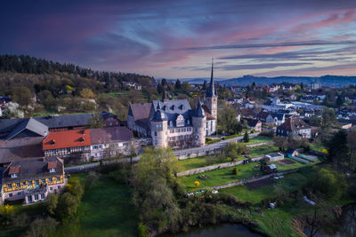 High angle view of townscape against sky