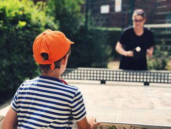 Boy playing table tennis