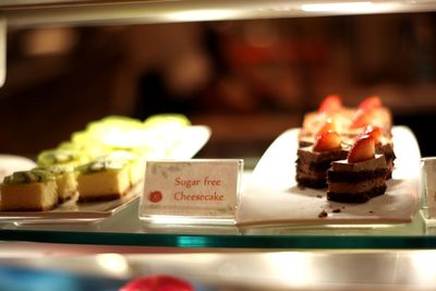 Close-up of cake on display at store