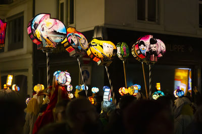 Basel, switzerland - february 19th 24. illuminated carnival lanterns