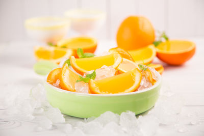 Close-up of fruits in bowl on table