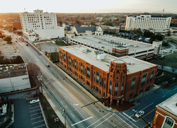 High angle view of buildings in city