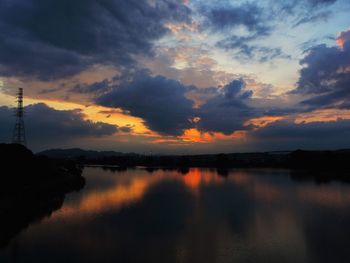 Scenic view of lake against cloudy sky