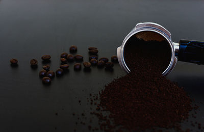 High angle view of coffee beans on table