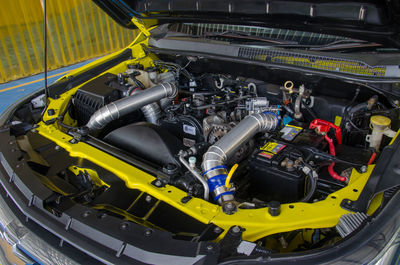 High angle view of car engine