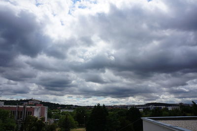 Houses against cloudy sky