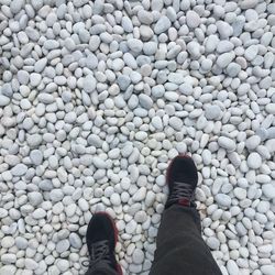 Low section of man standing on cobblestone