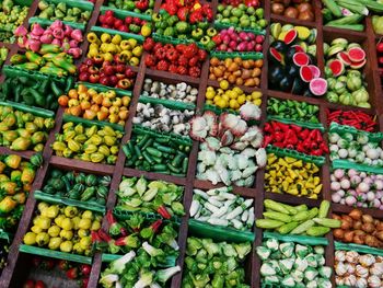 High angle view of fruits for sale in market