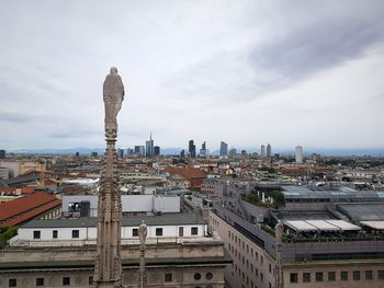 High angle view of buildings against sky