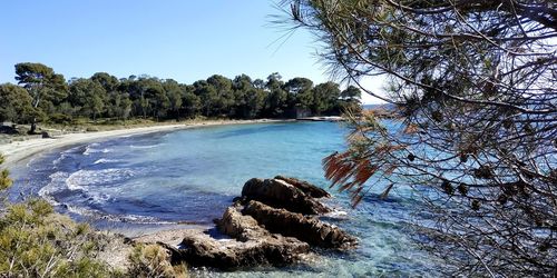 Scenic view of sea against clear sky