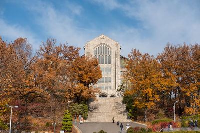 View of trees in city during autumn