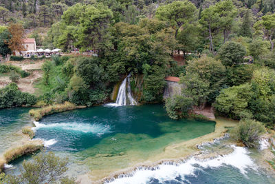 Scenic view of waterfall in forest