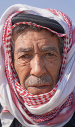 Portrait of a syrian old man living inside the refugee camp.