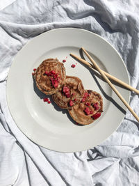 High angle view of breakfast served on table