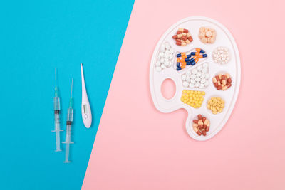 High angle view of breakfast on table