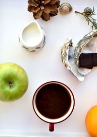 High angle view of breakfast on table