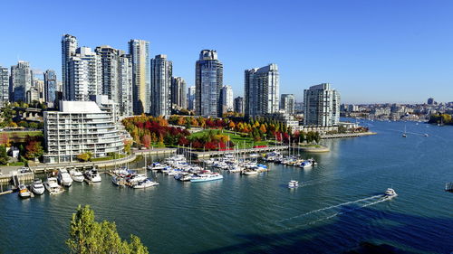 View of cityscape against blue sky