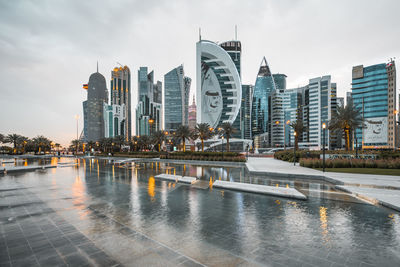 Reflection of buildings in city