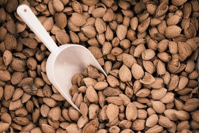 Close-up of almonds and spatula