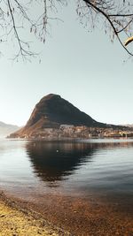 Scenic view of lake against clear sky