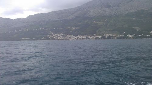 Scenic view of sea against cloudy sky