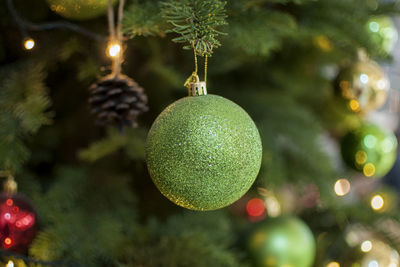 Close-up of christmas decoration hanging on tree