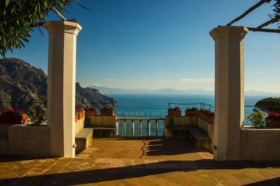 Scenic view of sea against blue sky