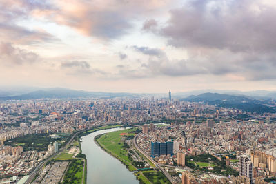 High angle view of townscape against sky