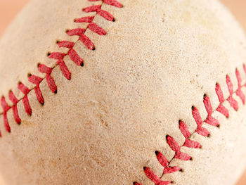 Close-up of stitches on ball