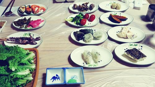 High angle view of food on table