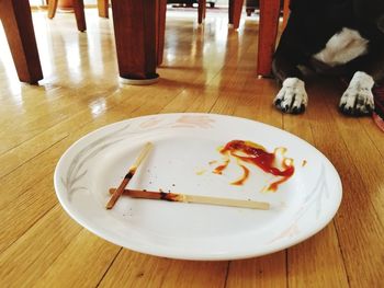 High angle view of dessert in plate on table