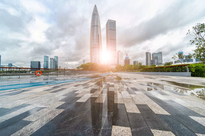 Panoramic view of city buildings against sky