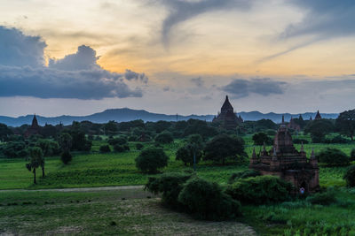 Scenic view of temple against sky during sunset